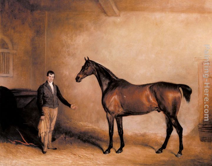 Mr. C. N. Hogg's Claxton and a Groom in a Stable painting - John Ferneley Snr Mr. C. N. Hogg's Claxton and a Groom in a Stable art painting